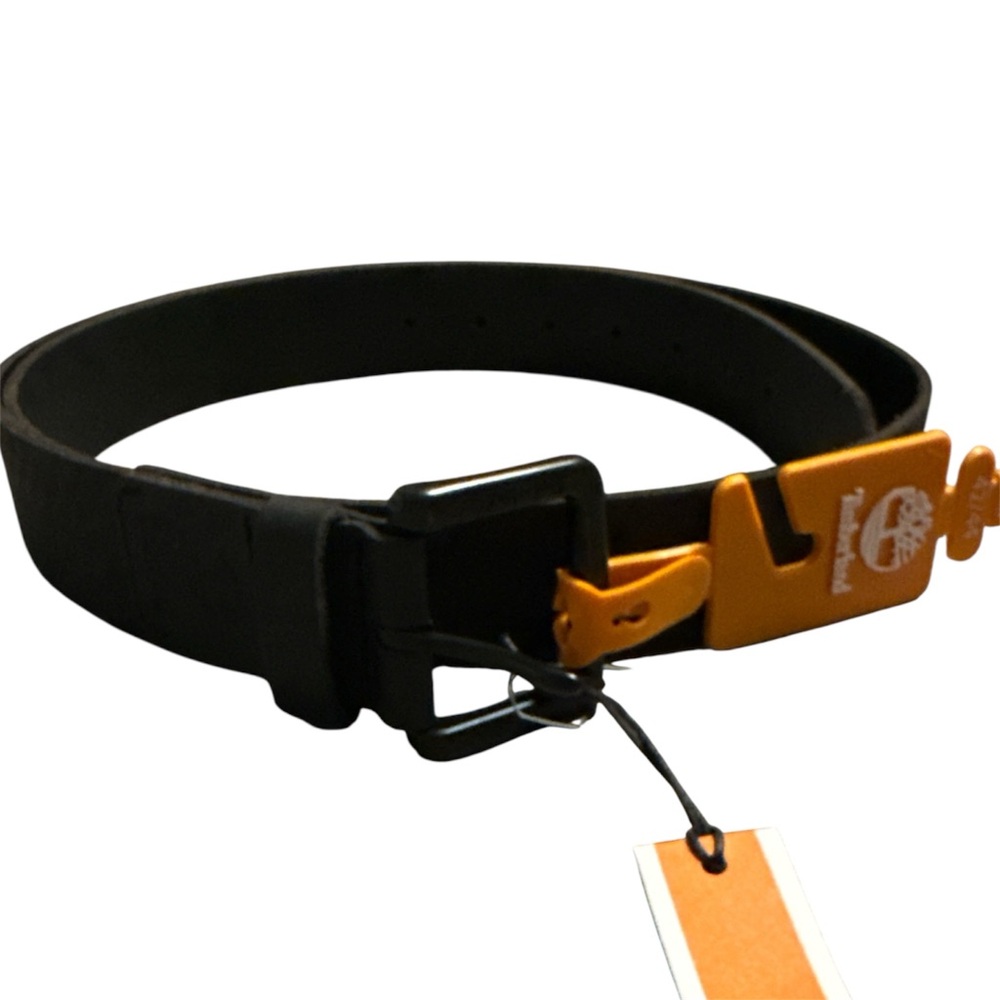 Timberland Belt Mens XL Full Grain Leather Black belt with timberland all over